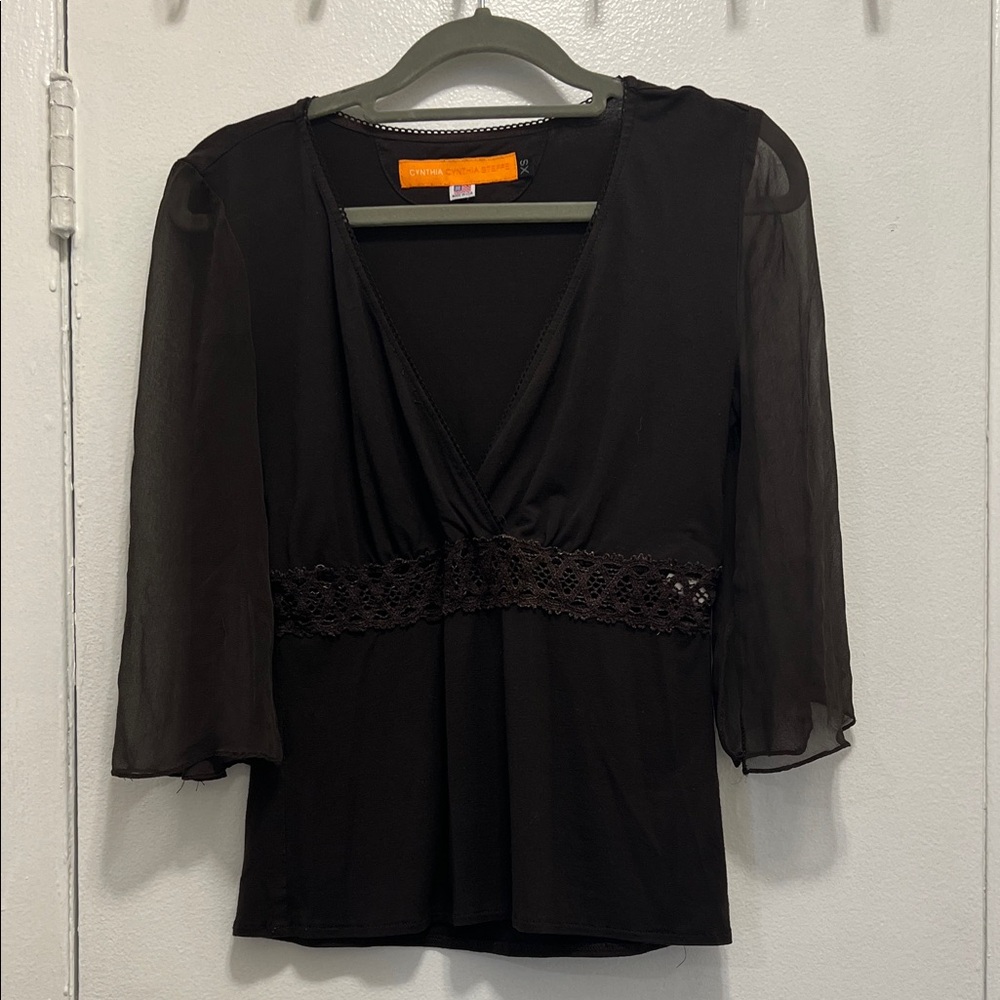 Cynthia Steffe Black Sheer Sleeve Blouse